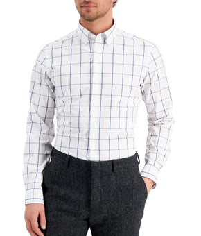Club Room Slim Fit 4-Way Stretch Dress Shirt White Blue Size S 14/14.5 MSRP $60