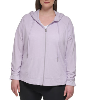 Calvin Klein Performance Ruched-Sleeve Zip Hoodie PURPLE Size 1X MSRP $59