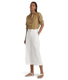 Lauren Ralph Lauren Micro-Sanded Twill Belted Wide-Leg Pants White Size 12 $145