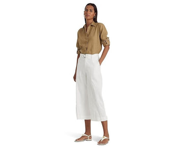 Lauren Ralph Lauren Micro-Sanded Twill Belted Wide-Leg Pants White Size 12 $145