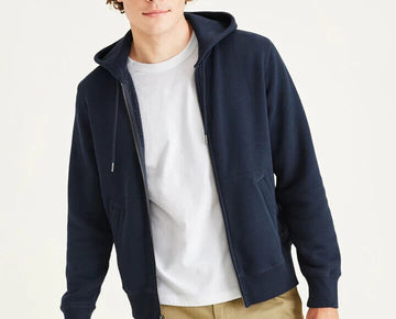 DOCKERS Men's Zip Fleece Hoodie Navy Blue Size M MSRP $78
