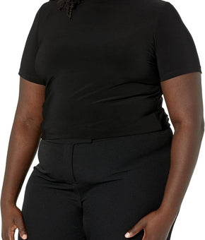 Anne Klein Plus Size 1X Mock Neck Top Polyester Short Sleeves Shirt Black $69