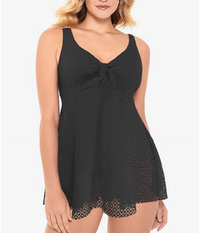 Swim Solutions Women Crochet Bow Front Tummy Control Swimsuit Black Size 12 $109