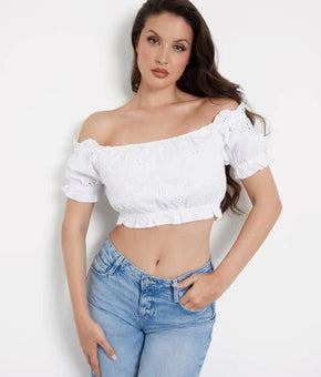 GUESS Women's Frida Off-The-Shoulder Top White Size XS MSRP $89