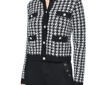 KARL LAGERFELD PARIS Women's Houndstooth Cardigan Black SIze M MSRP $139