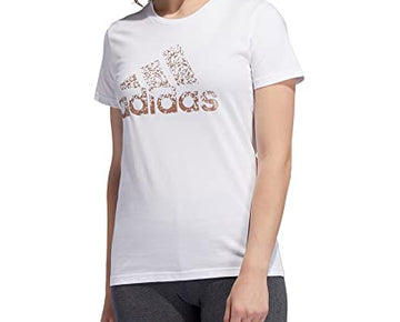 adidas Womens Metallic Logo Graphic T-Shirt, White, Size L