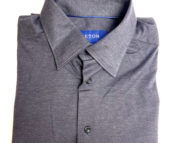 Eton Slim-Fit Jersey Knit Shirt Dark Gray Size L MSRP $225