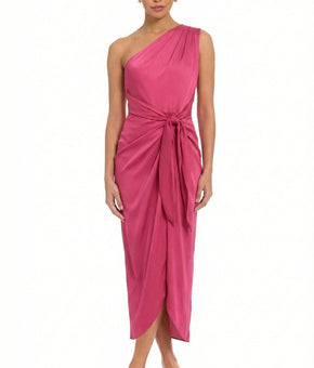 Donna Morgan One-Shoulder Midi Dress Asymmetrical neckline Pink Size 6 $178