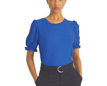 LAUREN Ralph Lauren Eyelet Slub Jersey Short Sleeve Tee Blue Size M MSRP $80