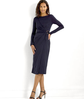 Lauren Ralph Lauren Women's Wrap-Overlay Sheath Dress Navy Blue Size 2 MSRP $195