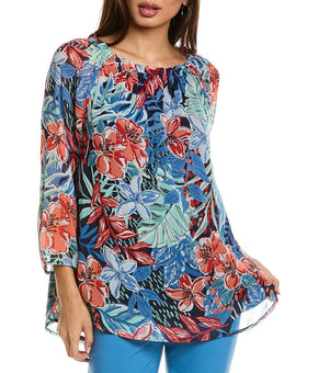 Jones New York womens Smocked Neck Blouse, Size S, Navy MSRP $70
