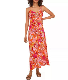 Vince Camuto Floral-Print V-Neck Maxi Dress Size S Orange Yellow MSRP $99