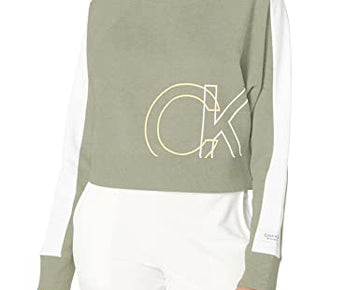 Calvin Klein Performance Women CK Logo Long Sleeve Crew Neck Crop Fleece X-Large
