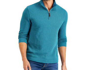 Club Room Mens Birdeye 1/4 Zip Office Pullover Sweater Blue Size L