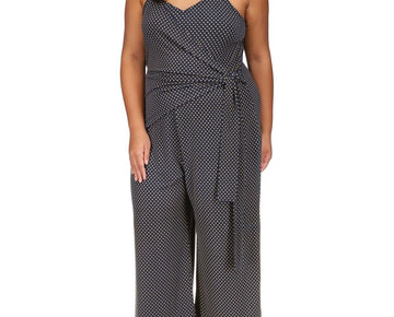 Michael Kors Plus Size 2X Printed Side-Tie Jumpsuit Navy Blue MSRP $165