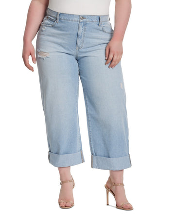 Jessica Simpson Trendy Wide-Leg Boyfriend Jeans BLUE Plus Size 18W MSRP $70