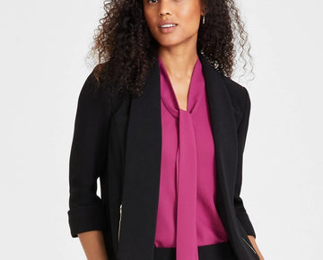 Kasper Petite Shawl Collar Open-Front Jacket Black Size 14P MSRP $99