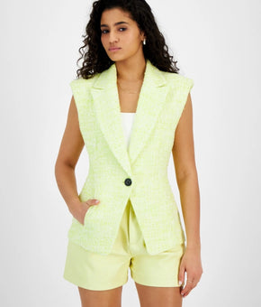 Avec Les Filles Women's Tweed Sleeveless Blazer Yellow Citrus Size XL MSRP $99