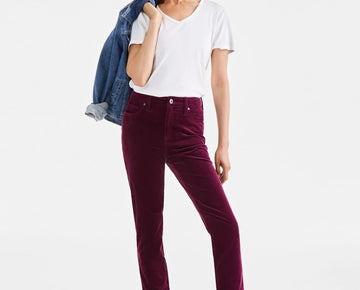 Style & Co Women's High-Rise Straight-Leg Corduroy Jeans Berry Purple Size 4