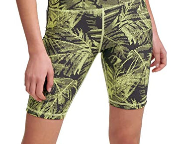 DKNY womens Sport Palm-Print High-Waist Bike Shorts, Sunny Lime, Small