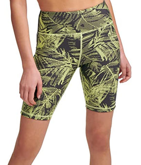 DKNY womens Sport Palm-Print High-Waist Bike Shorts, Sunny Lime, X-Small