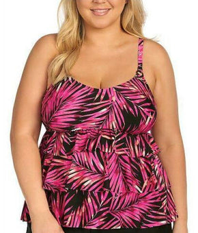 Island Escape BEACH BOUND Trendy Plus Size Tiered Underwire Tankini Top, US 18W