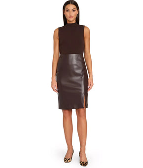 Tahari ASL Women's Faux-Leather Slit-Front Pencil Skirt Brown Size 8 MSRP $79