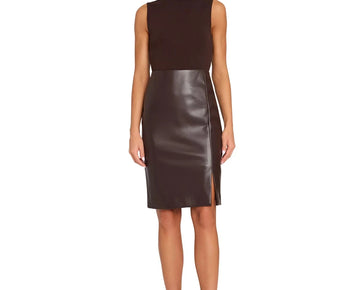 Tahari ASL Women's Faux-Leather Slit-Front Pencil Skirt Brown Size 10 MSRP $79