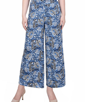 NY Collection Women's Petite Size PM Pull On Palazzo Pants Blue