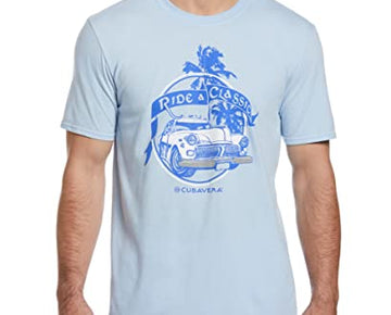 Cubavera Men's Ride A Classic Short Sleeve Tee Shirt, Light Blue, Size M
