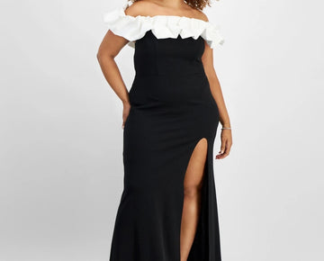 City Studios Trendy Plus Size 24W Ruffled Off-The-Shoulder Gown Black MSRP $119