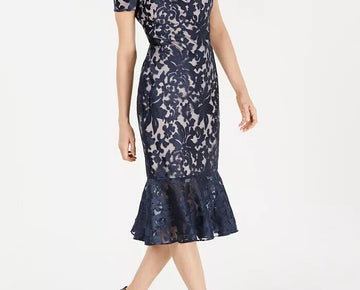 CALVIN KLEIN Off-The-Shoulder Lace Midi Dress Blue Size 10