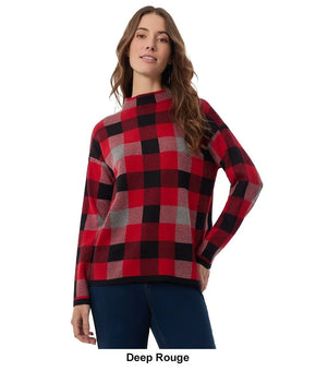 Jones New York Women's Jacquard Mock-Neck Sweater Red Black Size S MSRP $90