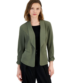 Bar III Petite 3/4-Sleeve Shawl-Collar Blazer Green Size PM