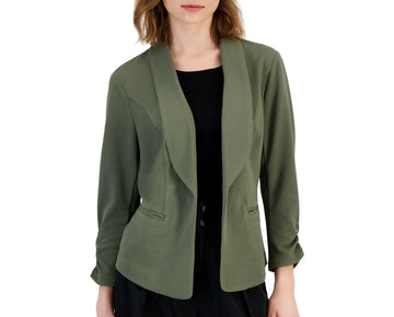 Bar III Petite 3/4-Sleeve Shawl-Collar Blazer Green Size PM