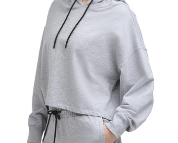 Dkny Sport Women's Rhinestone Logo Cotton Hoodie Gray Size L MSRP $80