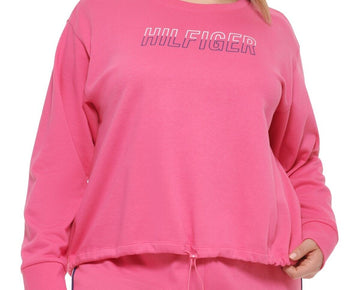 Tommy Hilfiger Sport Plus Size 1X Logo-Tape Sweatshirt Pink MSRP $70
