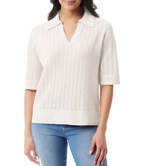 Gloria Vanderbilt Women's Peggy Pointelle-Knit Polo Sweater Size M Ivory