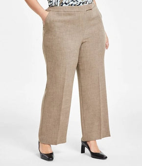 Kasper Plus Size 18W Extended-Tab Straight-Leg Pants Brown Gray MSRP $89