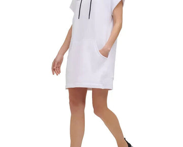 DKNY SPORT Women's Ombr? Logo Hooded Sneaker Dress White Size M MSRP $80