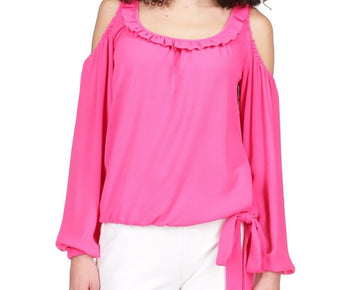MICHAEL KORS Cold-Shoulder Tie-Cuff Top Pink Size XS MSRP $94