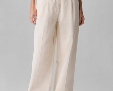 Calvin Klein Cotton-Linen Pleated Wide-Leg Pants Ivory Natural Size 30W MSRP$109