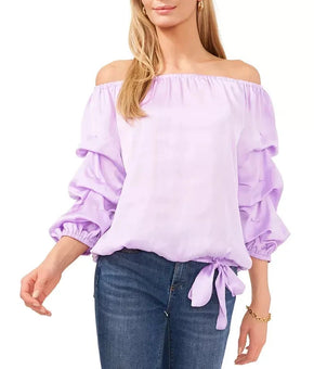 Vince Camuto Blouse Womens Size XL Purple Off Shoulder Balloon Sleeve $69
