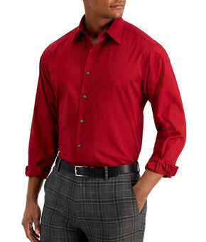 Club Room Mens Regular Fit Collared Dress Shirt Dark Red Size 15/15.5 M