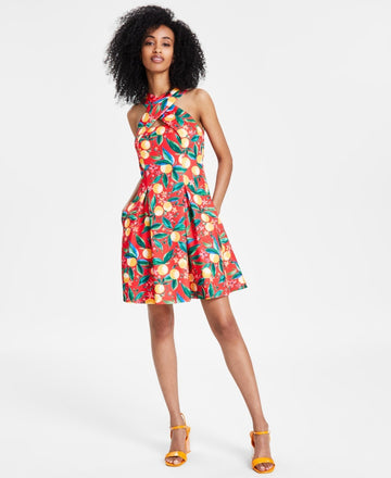 Vince Camuto Women's Printed Halter Fit & Flare Dress Red Size 2 MSRP $148