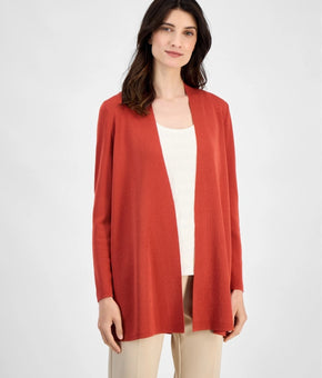 Anne Klein Women's Napa Fine Rib Pocket Cardigan Brown Brick Size XL $99
