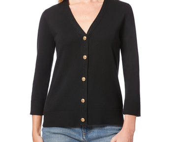 Melissa Paige Women's V-Neck Button-Front Cardigan Black Size XL