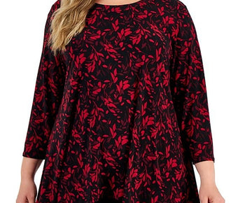 Anne Klein Plus Size 0X Printed Handkerchief-Hem Top Red $79