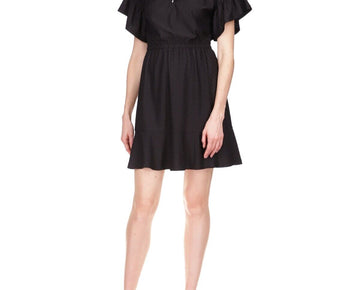 Michael Kors Lace-Up Ruffled Mini Dress Black Size XS MSRP $140
