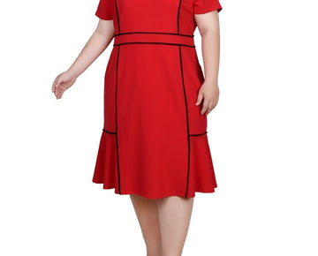 NY Collection Plus Size 2X Short Sleeve Piped Detail Dress Red